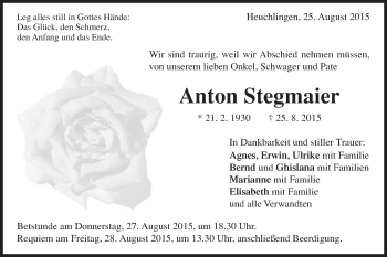 Traueranzeige von Anton Stegmaier von Gmünder Tagespost