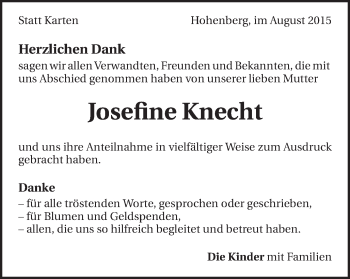 Traueranzeige von Josefine Knecht von Schwäbische Post