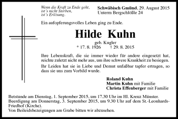 Traueranzeige von Hilde Kuhn von Gmünder Tagespost