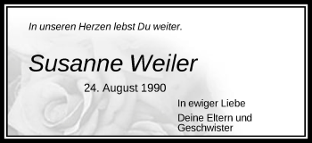 Traueranzeige von Susanne Weiler von Schwäbische Post