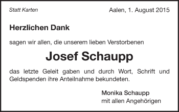 Traueranzeige von Josef Schaupp von Schwäbische Post