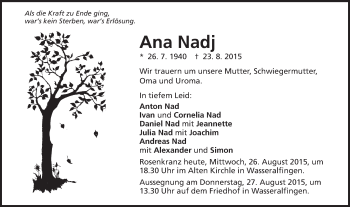 Traueranzeige von Ana Nadj von Schwäbische Post
