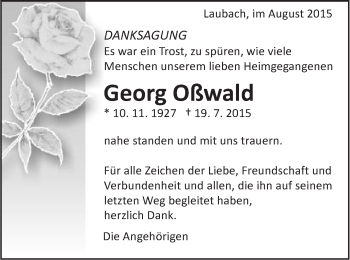 Traueranzeige von Georg Oßwald von Schwäbische Post