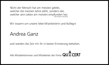 Traueranzeige von Andrea Ganz von Gmünder Tagespost