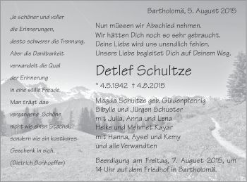 Traueranzeige von Detlef Schultze von Gmünder Tagespost