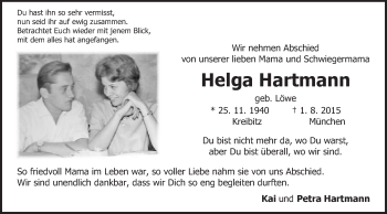 Traueranzeige von Helga Hartmann von Gmünder Tagespost