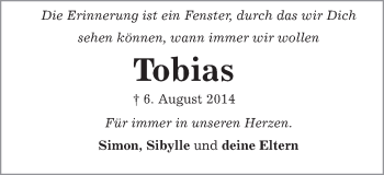 Traueranzeige von Tobias Schaber von Schwäbische Post