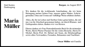 Traueranzeige von Maria Müller von Gmünder Tagespost
