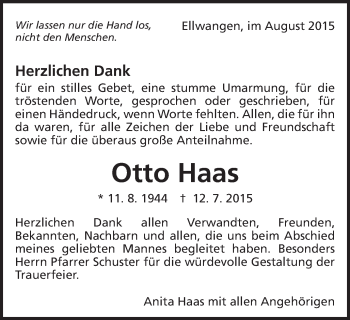 Traueranzeige von Otto Haas von Schwäbische Post