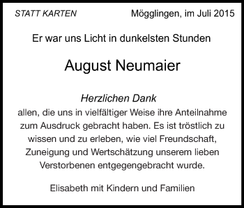 Traueranzeige von August Neumaier von Gmünder Tagespost