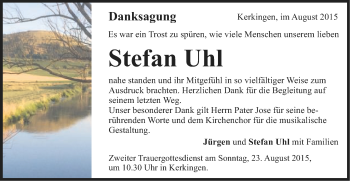 Traueranzeige von Stefan Uhl von Schwäbische Post