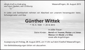 Traueranzeige von Günther Wittek von Schwäbische Post