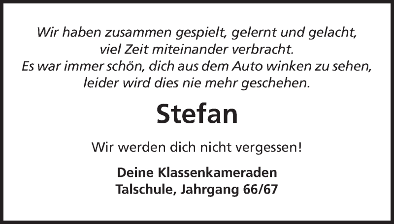  Traueranzeige für Stefan  vom 05.08.2015 aus Schwäbische Post