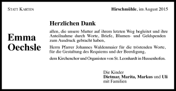 Traueranzeige von Emma Oechsle von Gmünder Tagespost