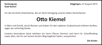 Traueranzeige von Otto Kiemel von Gmünder Tagespost