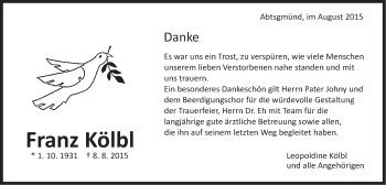 Traueranzeige von Franz Kölbl von Schwäbische Post