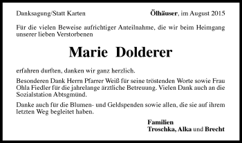 Traueranzeige von Marie Dolderer von Gmünder Tagespost