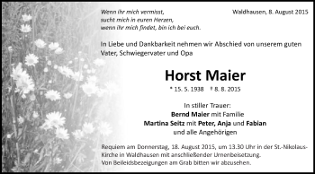 Traueranzeige von Horst Maier von Schwäbische Post