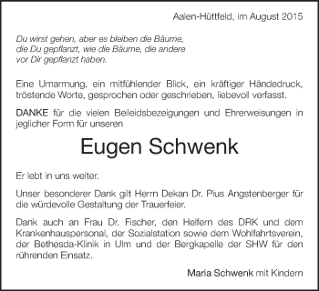 Traueranzeige von Eugen Schwenk von Schwäbische Post