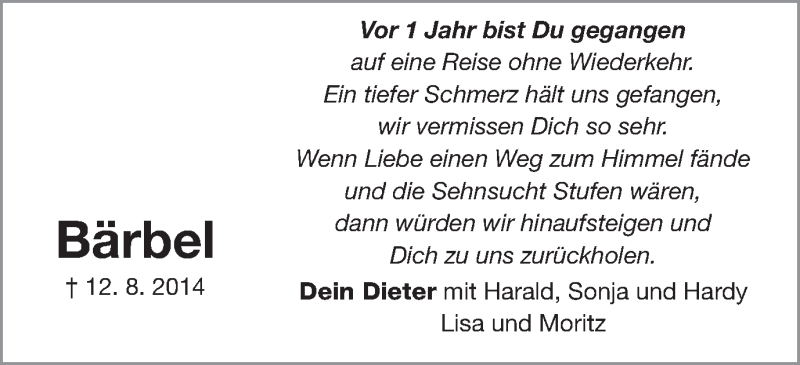  Traueranzeige für Bärbel Kuderer vom 12.08.2015 aus Schwäbische Post