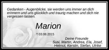 Traueranzeige von Marion Fritz von Schwäbische Post