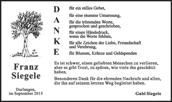 Traueranzeige von Franz Siegele von Gmünder Tagespost