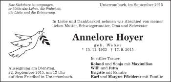 Traueranzeige von Annelore Hoyer von Schwäbische Post