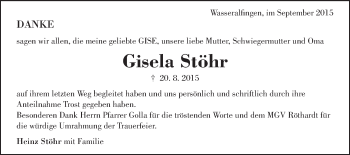Traueranzeige von Gisela Stöhr von Schwäbische Post