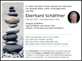 Traueranzeige von Eberhard Schäffner von Schwäbische Post
