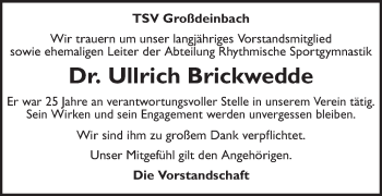 Traueranzeige von Ullrich Brickwedde von Gmünder Tagespost