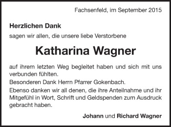 Traueranzeige von Katharina Wagner von Schwäbische Post