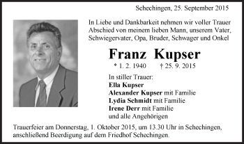 Traueranzeige von Franz Kupser