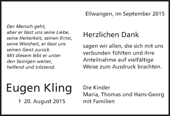 Traueranzeige von Eugen Kling von Schwäbische Post