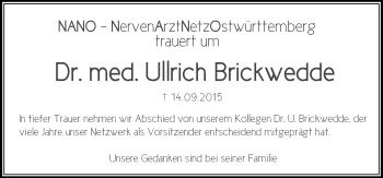 Traueranzeige von Ullrich Brickwedde von Schwäbische Post