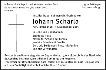 Traueranzeige von Johann Scharla von Gmünder Tagespost