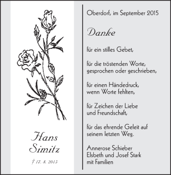 Traueranzeige von Hans Simitz von Schwäbische Post