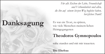 Traueranzeige von Theodoros Gymnopoulos von Gmünder Tagespost
