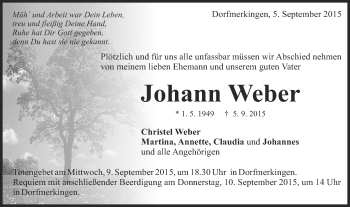 Traueranzeige von Johann Weber von Schwäbische Post