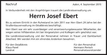 Traueranzeige von Josef Ebert von Schwäbische Post