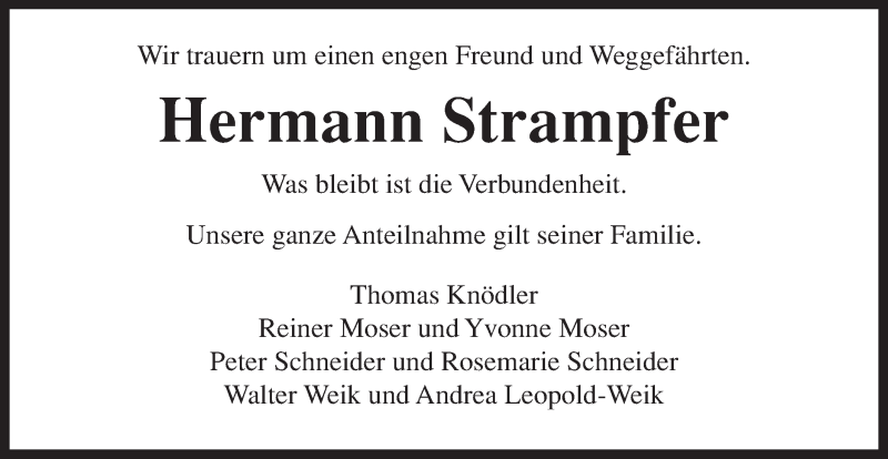  Traueranzeige für Hermann Strampfer vom 05.09.2015 aus Gmünder Tagespost
