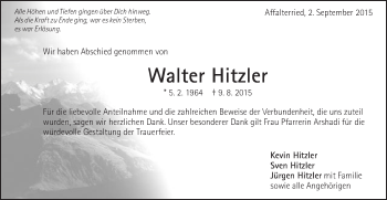Traueranzeige von Walter Hitzler von Schwäbische Post