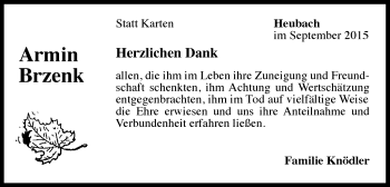 Traueranzeige von Armin Brzenk von Gmünder Tagespost
