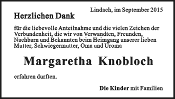 Traueranzeige von Margaretha Knobloch von Gmünder Tagespost