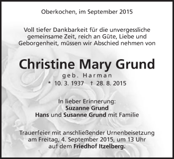 Traueranzeige von Christine Mary Grund von Schwäbische Post