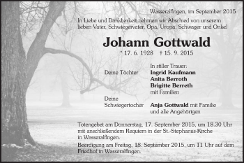 Traueranzeige von Johann Gottwald von Schwäbische Post