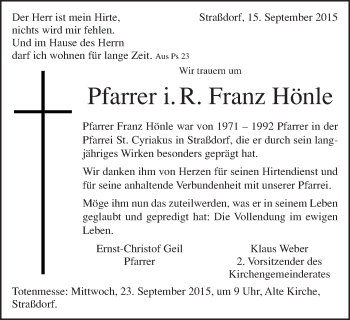 Traueranzeige von Franz Hönle von Gmünder Tagespost