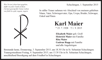 Traueranzeige von Karl Maier von Gmünder Tagespost