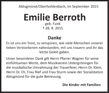 Traueranzeige von Emilie Berroth von Schwäbische Post