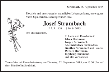 Traueranzeige von Josef Strambach von Gmünder Tagespost