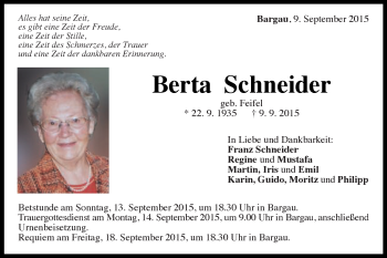 Traueranzeige von Berta Schneider von Gmünder Tagespost